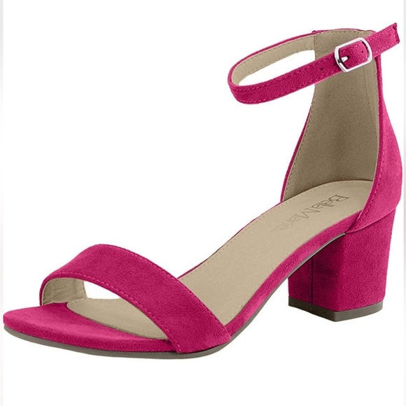 NEW| BellaMarie Chunky Block Fuchsia Suede Heel Sandal - Picture 7 of 7